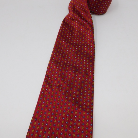 Burberry Men's Neck Tie Multicolor Red Solid 100% Silk Geometric Classic - Picture 3 of 7